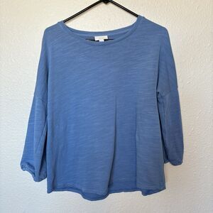 Pure J. Jill Medium Blouse Blue French Terry Sleeve Balloon Dolman Sleeves Boho